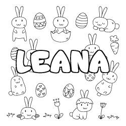 Coloriage pr&eacute;nom LEANA - d&eacute;cor Paques