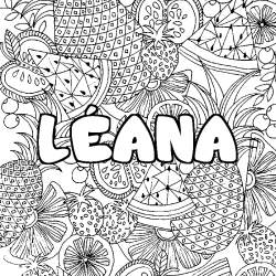 Coloriage prénom LÉANA - décor Mandala fruits