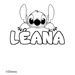 Coloriage pr&eacute;nom L&Eacute;ANA - d&eacute;cor Stitch