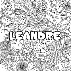 Coloriage prénom LÉANDRE - décor Mandala fruits