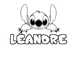 Coloriage prénom LÉANDRE - décor Stitch