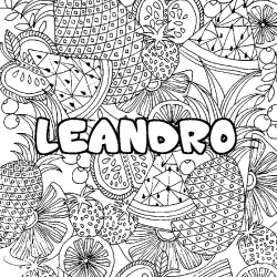 Coloriage prénom LEANDRO - décor Mandala fruits
