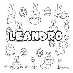 Coloriage pr&eacute;nom LEANDRO - d&eacute;cor Paques