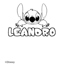 Coloriage pr&eacute;nom LEANDRO - d&eacute;cor Stitch