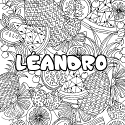 Coloriage prénom LÉANDRO - décor Mandala fruits