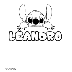 Coloriage pr&eacute;nom L&Eacute;ANDRO - d&eacute;cor Stitch