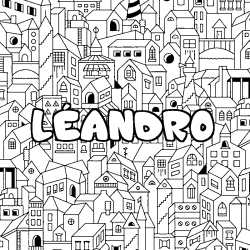Coloriage pr&eacute;nom L&Eacute;ANDRO - d&eacute;cor Ville