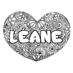 Coloriage pr&eacute;nom L&Eacute;ANE - d&eacute;cor Mandala coeur
