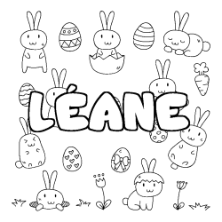 Coloriage pr&eacute;nom L&Eacute;ANE - d&eacute;cor Paques