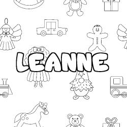 Coloriage prénom LEANNE - décor Jouets