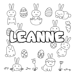 Coloriage pr&eacute;nom LEANNE - d&eacute;cor Paques