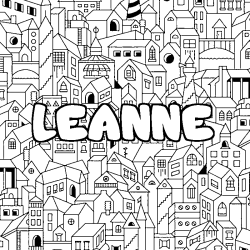 Coloriage pr&eacute;nom LEANNE - d&eacute;cor Ville