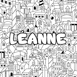 Coloriage pr&eacute;nom L&Eacute;ANNE - d&eacute;cor Ville