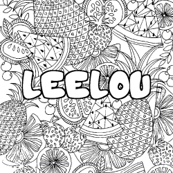 Coloriage prénom LEELOU - décor Mandala fruits