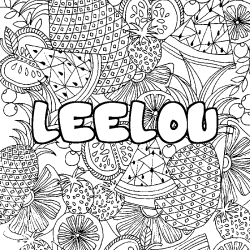 Coloriage pr&eacute;nom LEELOU - d&eacute;cor Mandala fruits