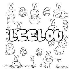 Coloriage pr&eacute;nom LEELOU - d&eacute;cor Paques