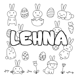 Coloriage pr&eacute;nom LEHNA - d&eacute;cor Paques