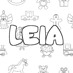 Coloriage prénom LEIA - décor Jouets
