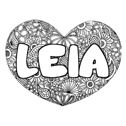 Coloriage pr&eacute;nom LEIA - d&eacute;cor Mandala coeur