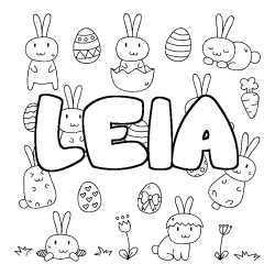 Coloriage pr&eacute;nom LEIA - d&eacute;cor Paques