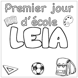 Coloriage prénom LEIA - décor Premier jour d'école