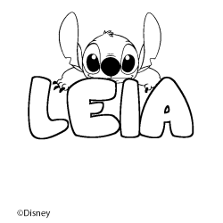 Coloriage pr&eacute;nom LEIA - d&eacute;cor Stitch