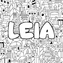 Coloriage prénom LEIA - décor Ville
