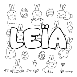 Coloriage pr&eacute;nom LE&Iuml;A - d&eacute;cor Paques