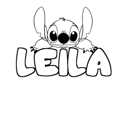 Coloriage prénom LEILA - décor Stitch