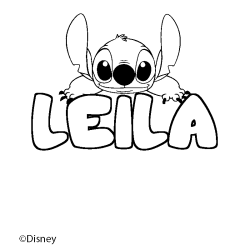 Coloriage pr&eacute;nom LEILA - d&eacute;cor Stitch
