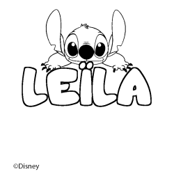 Coloriage pr&eacute;nom LE&Iuml;LA - d&eacute;cor Stitch