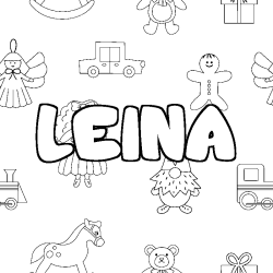 Coloriage prénom LEINA - décor Jouets