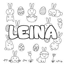 Coloriage pr&eacute;nom LEINA - d&eacute;cor Paques