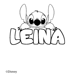 Coloriage pr&eacute;nom LEINA - d&eacute;cor Stitch