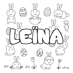 Coloriage pr&eacute;nom LE&Iuml;NA - d&eacute;cor Paques