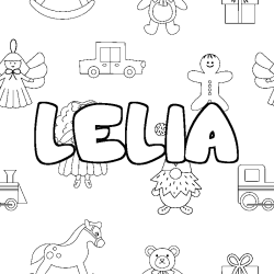 Coloriage prénom LELIA - décor Jouets