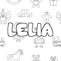 Coloriage pr&eacute;nom LELIA - d&eacute;cor Jouets