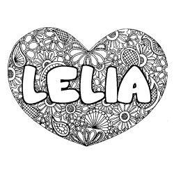 Coloriage prénom LELIA - décor Mandala coeur