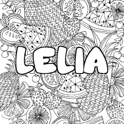 Coloriage prénom LELIA - décor Mandala fruits