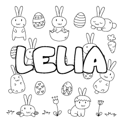 Coloriage pr&eacute;nom LELIA - d&eacute;cor Paques
