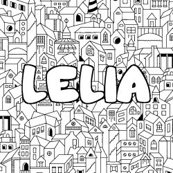 Coloriage prénom LELIA - décor Ville