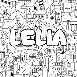 Coloriage pr&eacute;nom LELIA - d&eacute;cor Ville