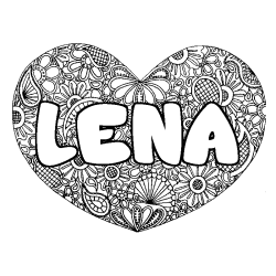 Coloriage prénom LENA - décor Mandala coeur