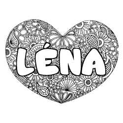 Coloriage prénom LÉNA - décor Mandala coeur