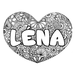 Coloriage pr&eacute;nom L&Eacute;NA - d&eacute;cor Mandala coeur