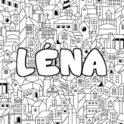 Coloriage pr&eacute;nom L&Eacute;NA - d&eacute;cor Ville