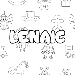 Coloriage pr&eacute;nom LENAIC - d&eacute;cor Jouets