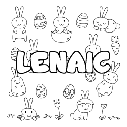 Coloriage pr&eacute;nom LENAIC - d&eacute;cor Paques