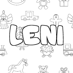 Coloriage prénom LENI - décor Jouets