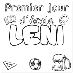 Coloriage prénom LENI - décor Premier jour d'école